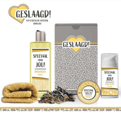 Geschenkset "Geslaagd" - 4 producten - 450 gram - Triomf Cosmetica | Giftset Cadeau vrouw Luxe Cadeaubox Geschenk Pakket Gift set Voor haar Meisje Examen
