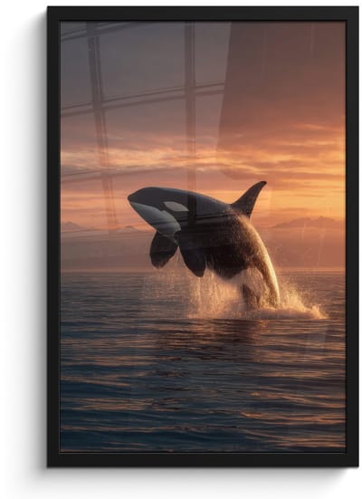 Poster in lijst - Fotolijst 40x60 cm - Posters - Orka - Zee - Zonsondergang - Posterlijst zwart - Decoratie - Wanddecoratie woonkamer - Muurdecoratie slaapkamer