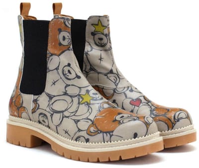 Goby Dameslaarzen – Teddy Beer Print – Chelsea Boots – Handgemaakt Vegan Leer – Comfortabele Damesboots – Maat 37