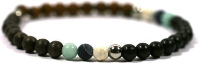 IbizaMen - heren armband - mix bruin/zwart/robles hout 6mm - amazoniet/howliet stenen - 21cm
