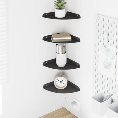 vidaXL - Hoek - Plank - 4 - st - Zwart - 18 - x - 18 - x - 2 - cm