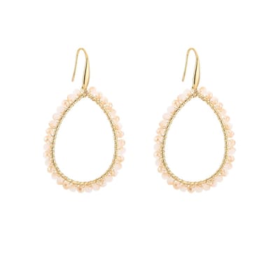 Statement oorbellen kralen - Michelle Bijoux - 6,50 x 3 cm - Gouden oorbellen - Witte kralen - Stainless Steel - Nikkel vrij - Goud met wit - Statement oorbellen dames - Druppel oorbellen - Cadeau voor dames - Moederdag - Valentijn - Kerst