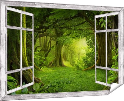Gards Tuinposter Doorkijk Groene Tropische Jungle Bos - 180x120 cm - Tuindoek - Tuindecoratie - Wanddecoratie buiten - Tuinschilderij
