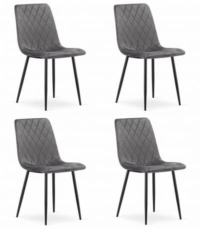 Set van 4 Eetkamerstoelen TURIN Donkergrijs – Velvet Bekleding, Modern, Ergonomisch Design, Zwarte Metalen Poten, Max. 120 kg