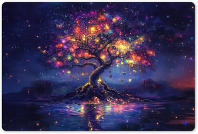 Placemats 45x30 cm - Placemat kunststof - 1 stuk - Kosmisch - lichtboom - Kerst - Kleurrijk - Borden onderleggers - Decoratie voor op tafel - Keuken tafeldecoratie accessoires - Vinyl onderlegger - Tafelversiering