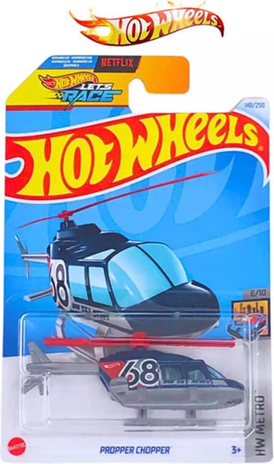 HOT WHEELS PROPPER CHOPPER 68 HELI BLUE 148/250 HW METRO 1:64