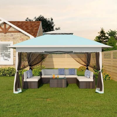 CreateEcom Partytent - partytent 3x3 - luifel - Partytent met muskietengaas - dubbel dak - Verstelbare hoogte - Waterdicht - Bauw