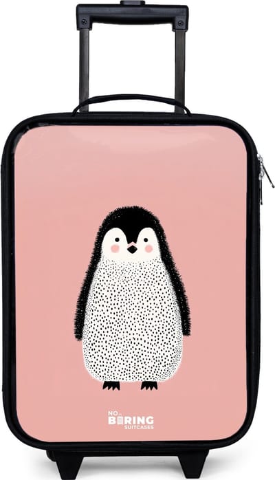 NoBoringSuitcases.com® - Kinderkoffer jongen - Kindertrolley meisje - Pinguïn - Stippen - Roze - Minimalistisch - Koffer kind lichtgewicht - Reiskoffer trolley voor kinderen - Koffertje met lichtgevende wieltjes - Rolkoffer zwart