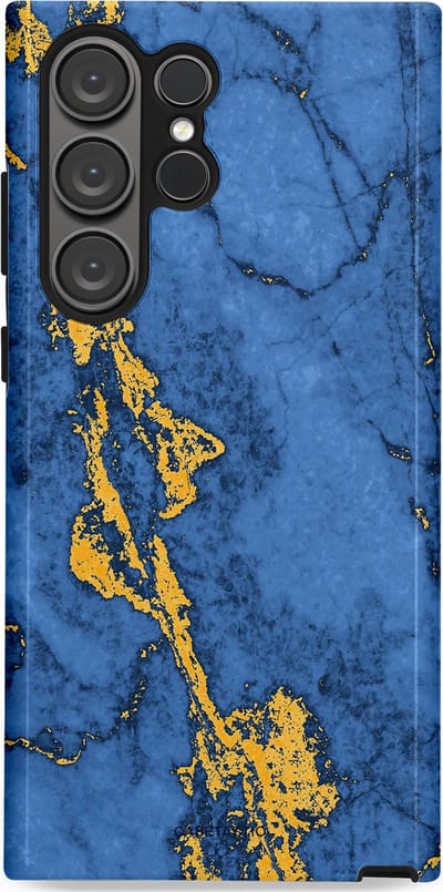 Casetastic hoesje geschikt voor Samsung Galaxy S23 Ultra - Dubbellaagse bescherming - Koninklijk Marmer - Fashion Case - Blauw Goud