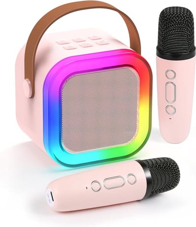 Klikkopers® - StemTovenaar Karaoke Set - Karaoke Machine met 2 Draadloze Microfoons - Voor Volwassenen en Kinderen - Bluetooth - LED - Roze - Bluetooth Speaker - Karaoke machine