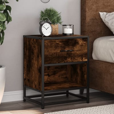vidaXL - Nachtkastje - 40x31x50 - cm - bewerkt - hout - gerookt - eikenkleurig