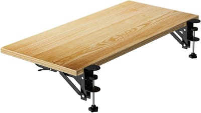 Bureau Verlenging - Bureau Extender Tray - Ergonomisch Werken - Dubbele C-Type Klemmen - 30x40cm - Houtkleur