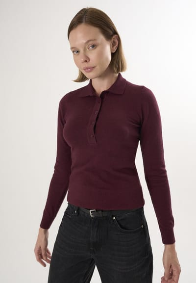 Felix Hardy Trui Met Polokraag En Knopen - Polo Shirt - 100% Katoen Dames Bordeaux - M