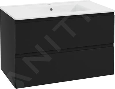 kielle Oudee - Kast inclusief wastafel, 80x55x46 cm, 2 laden, mat zwart 50002S84