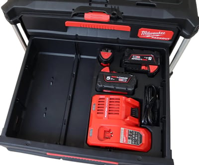 Milwaukee Packout 3/2 lades kist inzet – 3D geprint voor M18 lader en accu’s - Gereedschapskoffer insert | Professioneel ontworpen organizer | Packout accessoire