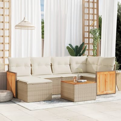 vidaXL - 7-delige - Loungeset - met - kussens - poly - rattan - beige