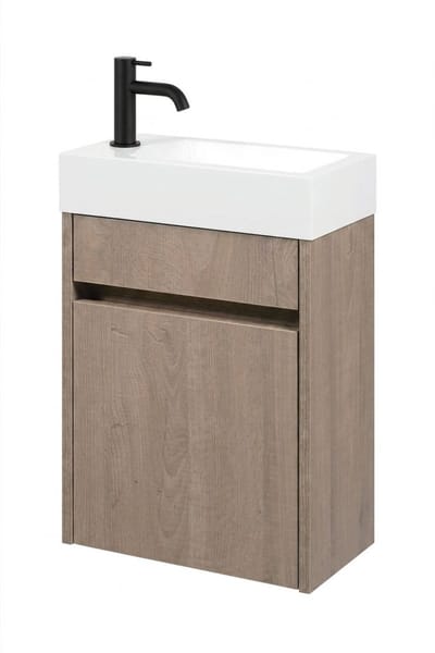 Saqu Florence fonteinmeubel toffee incl. fontein en mat zwarte kraan links