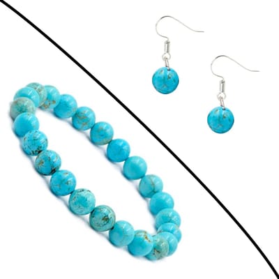 Bixorp Gems Set van Turkoois Edelstenen Armband & Oorbellen - Kralenarmband / Oorbelletjes Edelsteen - Natuursteen Sieraden Cadeau