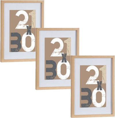 Houten fotolijst - 3x - bruin - 30 x 40 cm - fotolijstje - met passe-partout - voor foto's van 21 x 30 cm