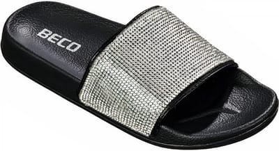 BECO Dames Badslippers - Zwart met Rhinestones - Maat 38
