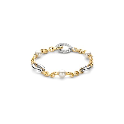 TI SENTO Dames Armband - 925 zilver - Zirkonia met geel verguld - Maat M - 23075ZY