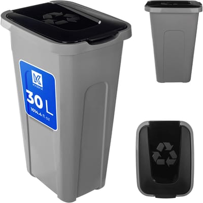KADAX Vuilnisemmer voor afvalscheiding, 30 liter, robuuste afvalcontainer met luchtdicht klapdeksel, afvalcontainer voor afvalscheidingssysteem, afvalemmer van kunststof (1, zwart deksel)