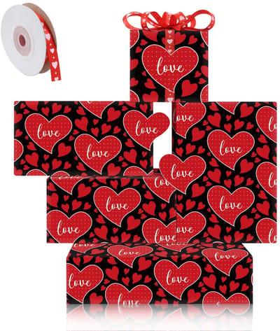 Dailygoods- Inpakpapier Bruiloft - Rode Harten - Cadeaupapier Verjaardag - Inpakpapier Valentijnsdag - Inpakpapier 50x70 cm - Set van 4 Vellen