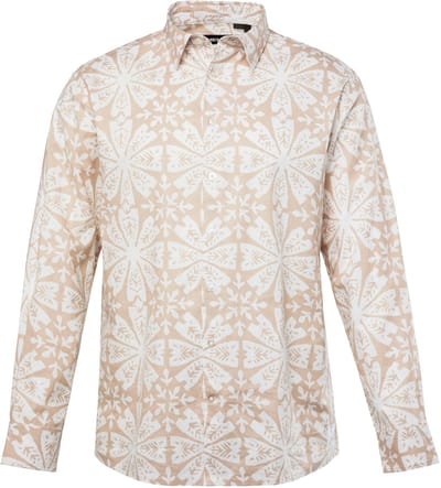 Men Plus - Heren - Linnenlook-overhemd lange mouwen Kentkraag Comfort Fit - Zand - Maat 3XL