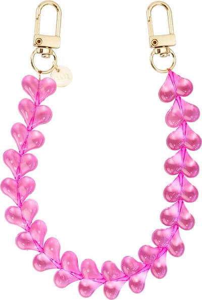 xoxo Wildhearts telefoonkoord - Funky Hearts Charm Cord (transparent pink) - Geschikt voor iPhone - Geschikt voor Samsung - Universeel Phone Cord - Telefoonketting - Bedeltje voor telefoon - Telefoonhanger - Ketting met hartjes - Transparant Roze