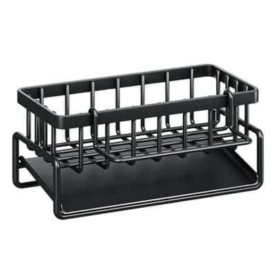Peysaitr - Gootsteen Organizer - Multifunctioneel opbergrek - met doekhouder - keuken/badkamer opslag - RVS - afvoerrek met opvangbak - zwart - 23x9x10 cm - 1 stuk