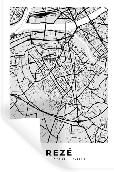 Muurstickers - Sticker Folie - Kaart - Stadskaart - Rezé - Plattegrond - Frankrijk - 20x30 cm - Plakfolie - Muurstickers Kinderkamer - Zelfklevend Behang - Zelfklevend behangpapier - Stickerfolie