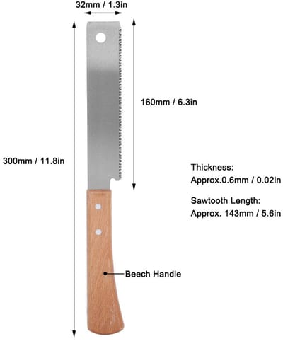 Solidchoice- Trekkenzaag Dubbelsnijdend - Kleine Handzaag voor Houtbewerking - Houten Handvat - 17 Zaagtanden - Totale Lengte 300 mm - Hoogwaardig Staal