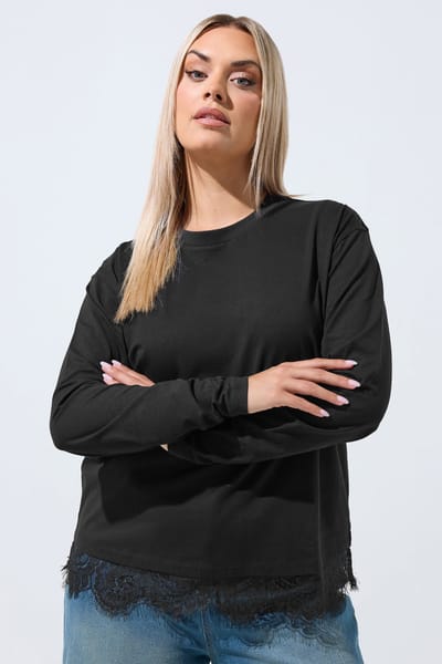 Limited Collection Zwart Tshirt Met Lange Mouwen En Kanten Zoom Size 42