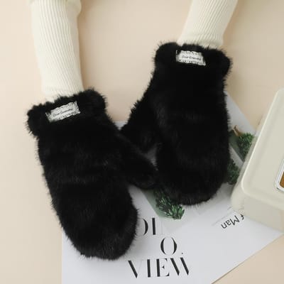 Pluche Handschoenen voor Dames In de Winter Warmte Nieuw Effen Kleur Verdikt Pluche Fleece Vingers Om Wind en Kou te Voorkomen Studententrend One Size gray
