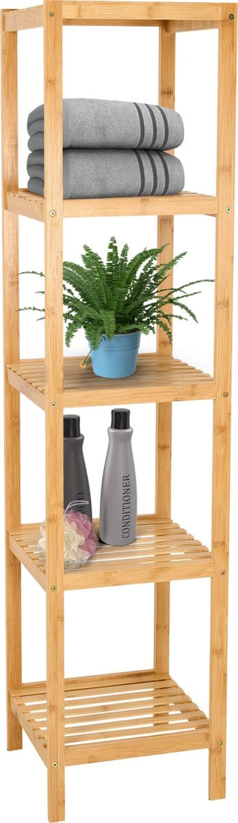 Brixy Badkamerrek - Badkamermeubel - 5-Laags - 141x33x33cm - Badkamer Kast - Bamboe