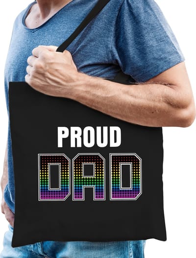 Proud dad regenboog cadeautas zwart voor heren - LHBT/ gay/ rainbow - kadotas / shopper