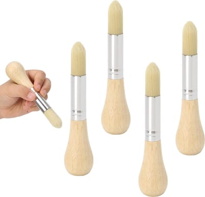 Ronde houten kwastenset voor kinderen - 4 pompoenvormige borstels, ergonomisch en gemakkelijk vast te pakken voor waterverf en acryl schilderen