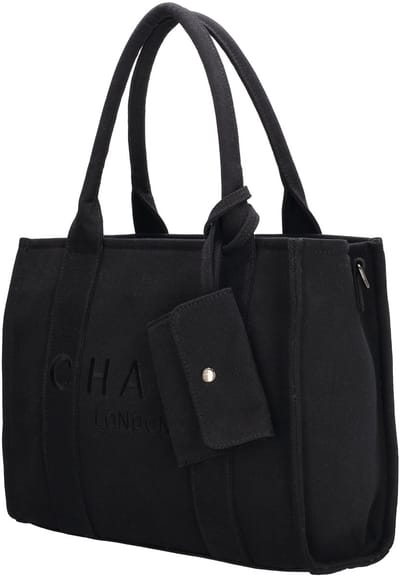 Charm London Bond Dames Tas - Canvas - Handtas - 34 x 27 x 15 cm - Praktisch - Crossbody Schouderband - Tote Bag - Dames Tas - Zwart