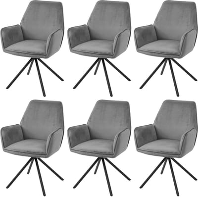 Set van 6 eetkamerstoel MCW-G67, keukenstoel armleuning, draaibare auto positie, fluweel MVG ~ donkergrijs, zwarte poten
