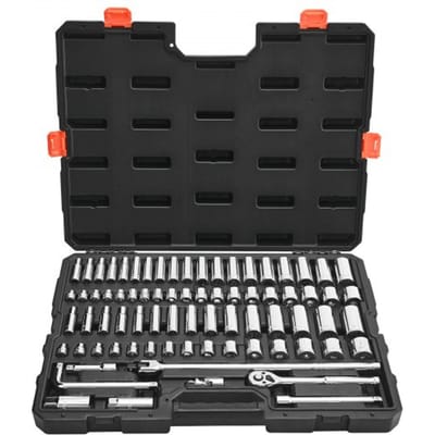VEVOR 76-delige doppenset, 9,5 mm aandrijving, SAE en metrisch, diepe en ondiepe ratelset met accessoires en opbergkoffer, CR-V gelegeerd staal, voor autoreparatie
