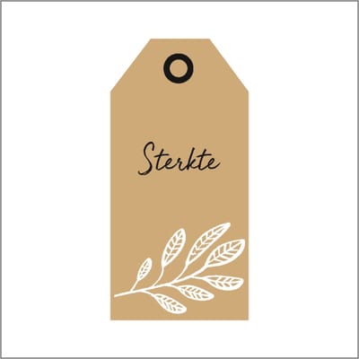 Cadeaukaartje - "Sterkte" - Bloemenkaartje - Bloemenlabel - Bruin Kraft - 10 x 5 cm - 20 stuks - Met Boorgaatje
