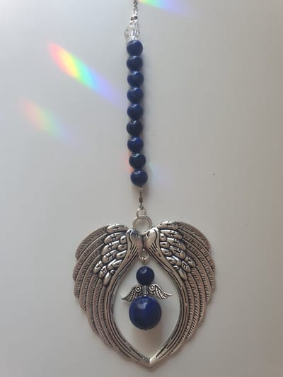 Guardian Angel Wings, Lapis Lazuli (Auto hanger, Raamhanger) Half edel steen, bescherm engel, raam decoratie, meditatie engel, Feng Shui, Kerst engel, baby shower cadeau, kerst pakket cadeau, geluk engel
