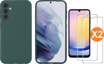 Hoesje Geschikt Voor Samsung Galaxy A25 Hoesje siliconen Pine Groen zacht siliconen hoesje TPU backcover - Met Screenprotector - 2 stuks