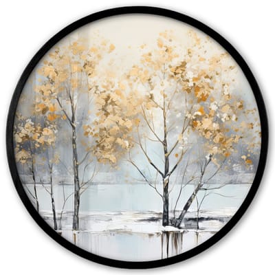 Poster in lijst Rond - Fotolijst 40x40 cm - Posters - Winter - Bomen - Natuur - Acryl - Kunst - Ronde posterlijst zwart - Decoratie - Wanddecoratie woonkamer - Muurdecoratie slaapkamer