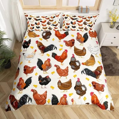 Schattig Kip Dekbedovertrek King Queen Kleurrijk Haan Beddengoed Set Boerderijdier Dekbedovertrek Grappig Rustiek Boerderijhuis Quiltovertrek EU Single 135x200cm