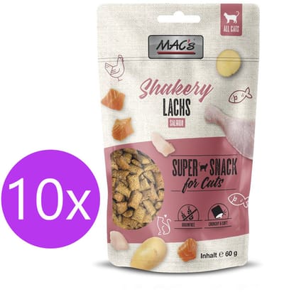 Mac’s Shakery Kattensnoepjes - kattensnacks - Zalm - Graanvrij - Gebits Reinigend - 10 x 60g
