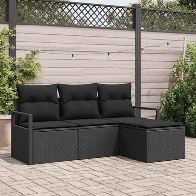vidaXL Bankstel 4 st Zwart poly rattan