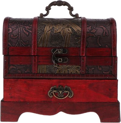Vintage Houten Sieradenkist - Schatkist Organizer - Sieraden Opbergen - Vintage Bloemontwerp - 22 x 16 cm - Houtkleur