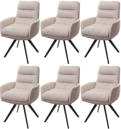 Set van 6 eetkamerstoelen MCW-G66, keukenstoel, draaibare auto-positie stof MVG ~ crème, met armleuning