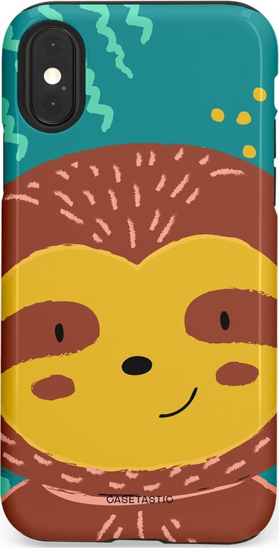Casetastic hoesje geschikt voor Apple iPhone X / Apple iPhone XS - Dubbellaagse bescherming - Vrolijke luiaard - Fashion Case - Terracotta Petrol Goud